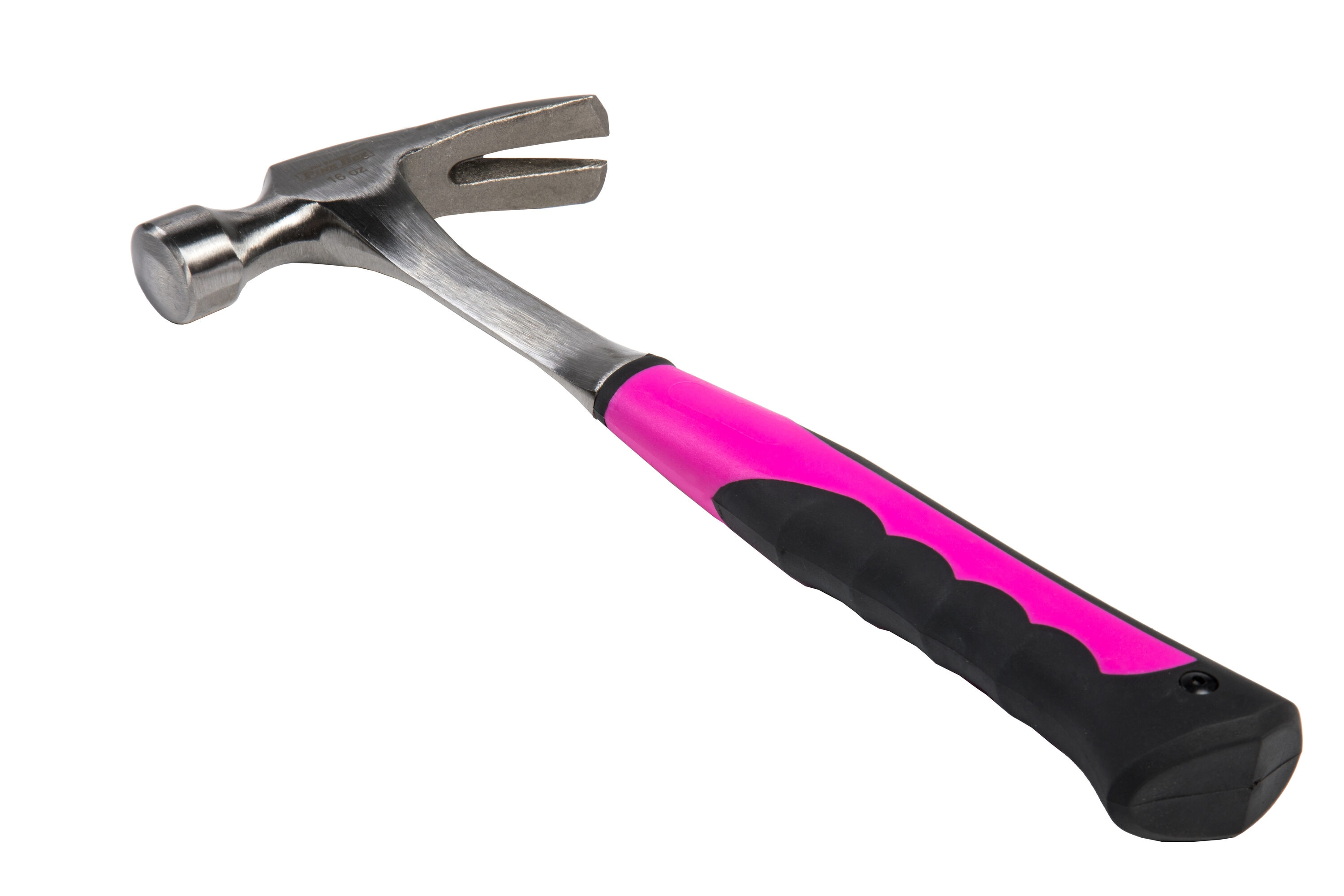Martillo de garra con cabeza de acero lisa de 16 oz de The Original Pink Box con mango de acero PB16SHM