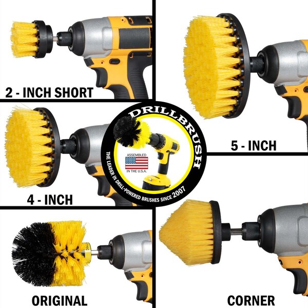 Cepillo de taladro Power Scrubber de Useful Products 5 pulgadas de ancho y 5 pulgadas de largo, color amarillo - Y-S-542CO-QC-DB
