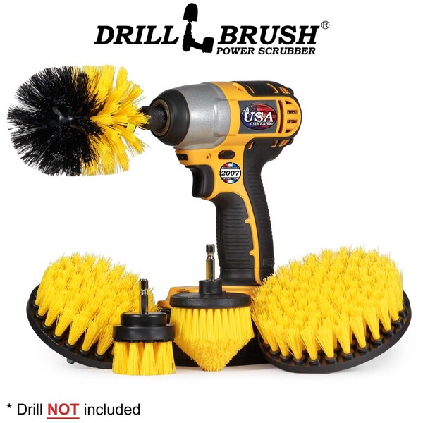 Cepillo de taladro Power Scrubber de Useful Products 5 pulgadas de ancho y 5 pulgadas de largo, color amarillo - Y-S-542CO-QC-DB