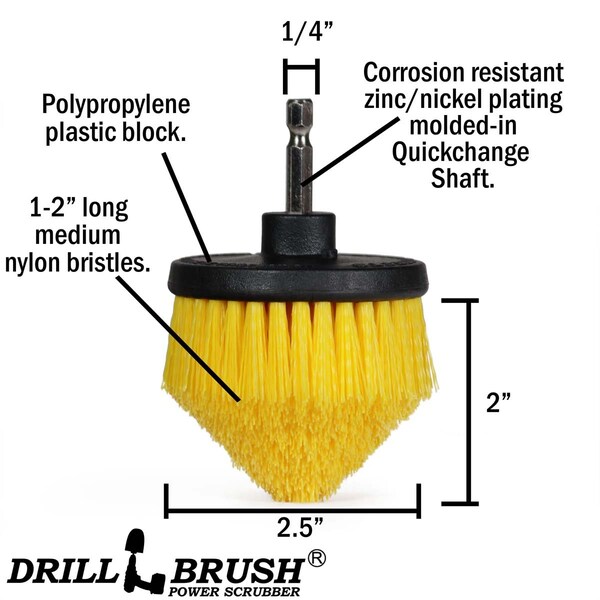 Cepillo de taladro Power Scrubber de Useful Products 5 pulgadas de ancho y 5 pulgadas de largo, color amarillo - Y-S-542CO-QC-DB