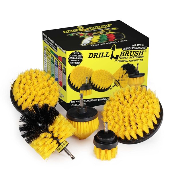 Cepillo de taladro Power Scrubber de Useful Products 5 pulgadas de ancho y 5 pulgadas de largo, color amarillo - Y-S-542CO-QC-DB