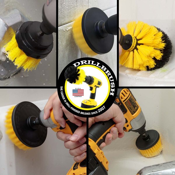 Cepillo de taladro Power Scrubber de Useful Products 5 pulgadas de ancho y 5 pulgadas de largo, color amarillo - Y-S-542CO-QC-DB