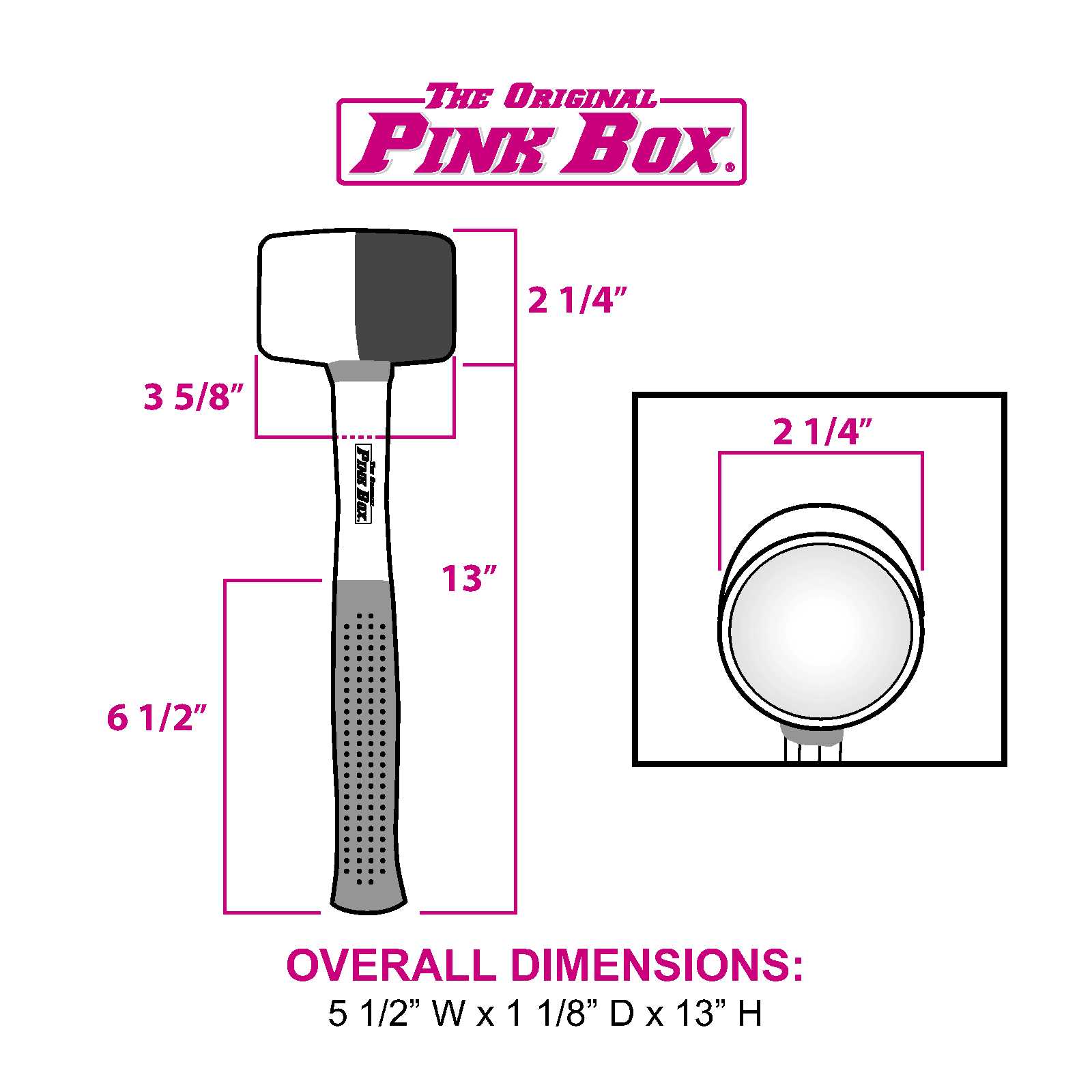 Maza de goma de 16 oz con mango de fibra de vidrio de The Original Pink Box