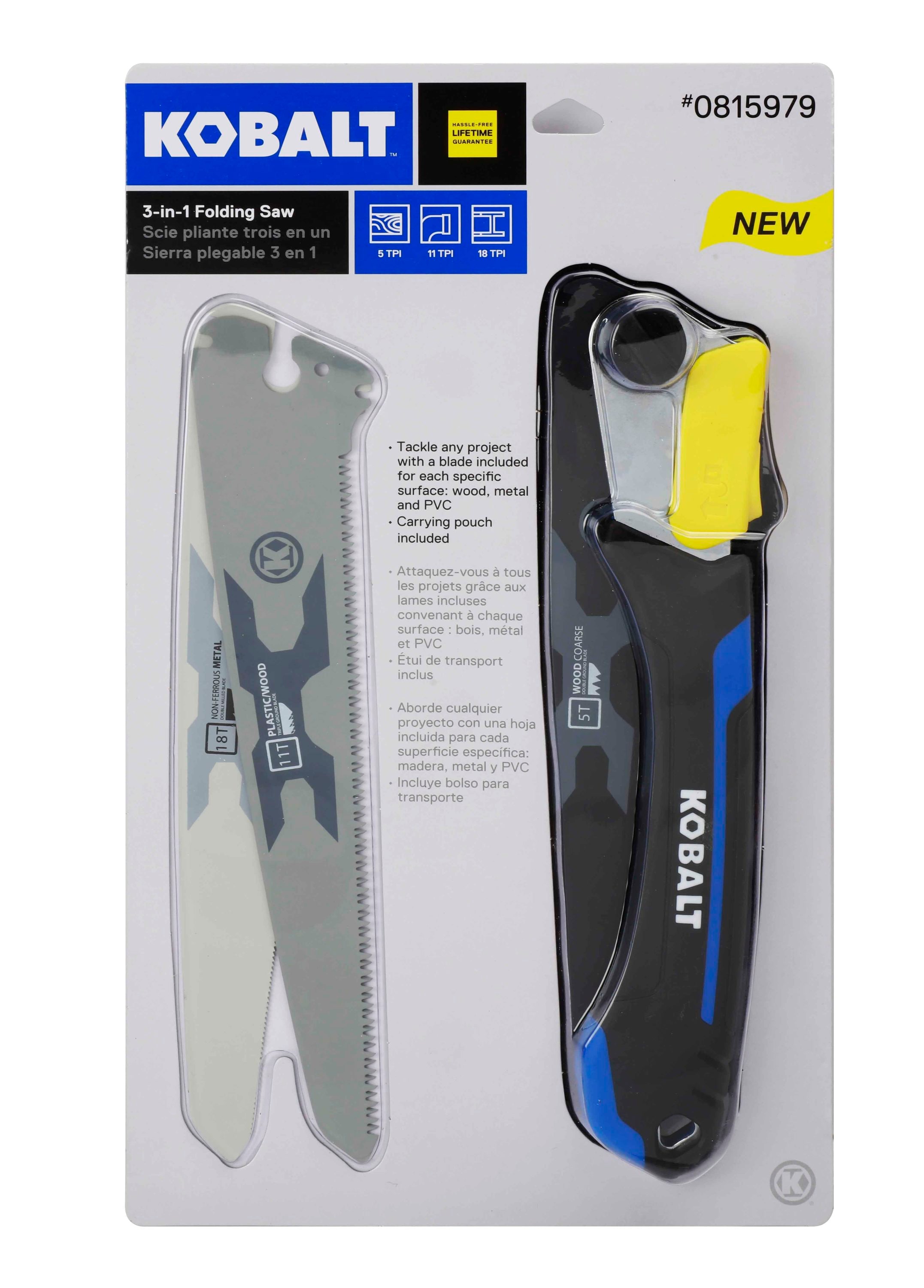 Sierra Plegable 3 en 1 Kobalt con Estuche Sierra de Mano de Corte Transversal de 8 pulgadas 64994