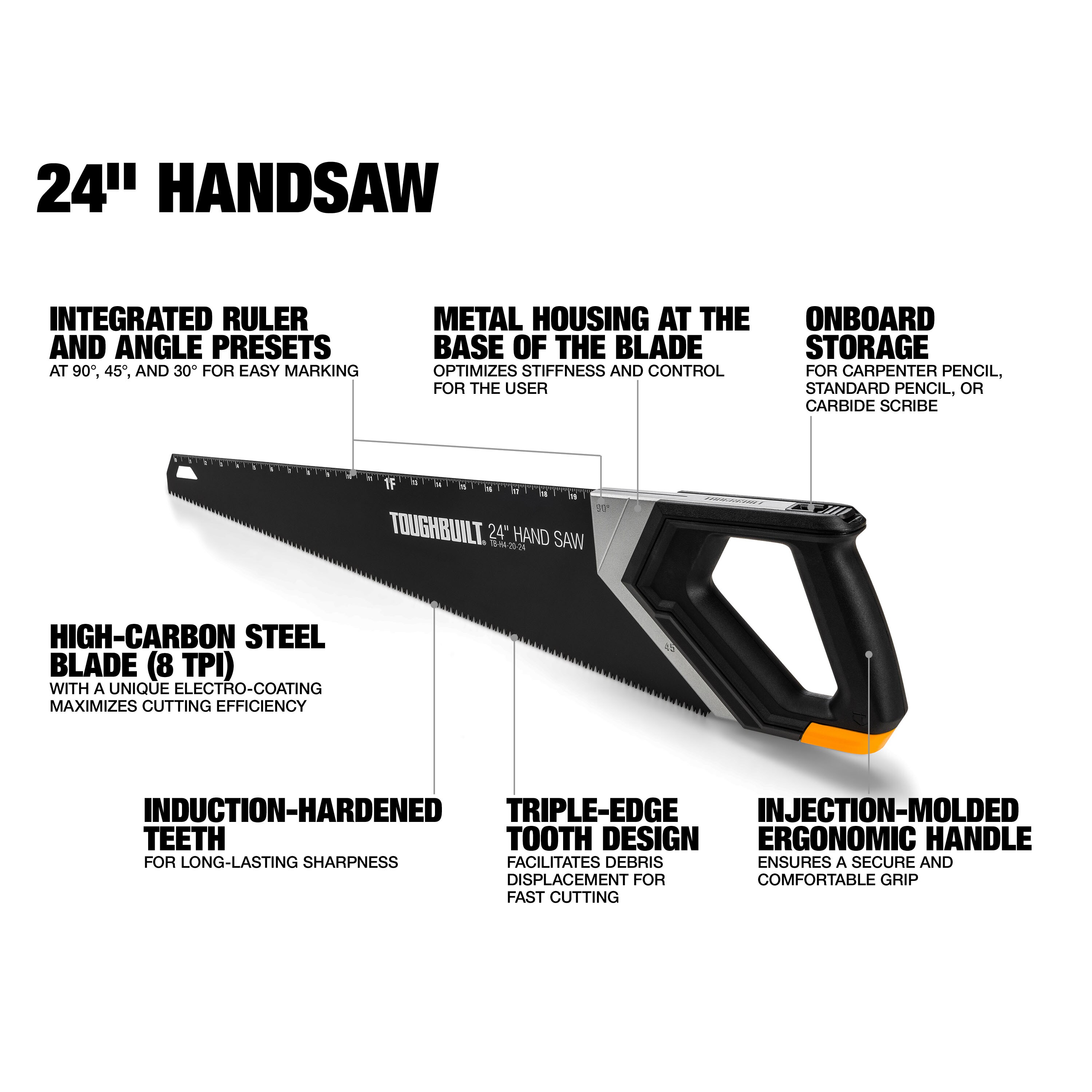 Sierra de mano para cortes transversales TOUGHBUILT de 24 pulgadas TB-H4-20-24