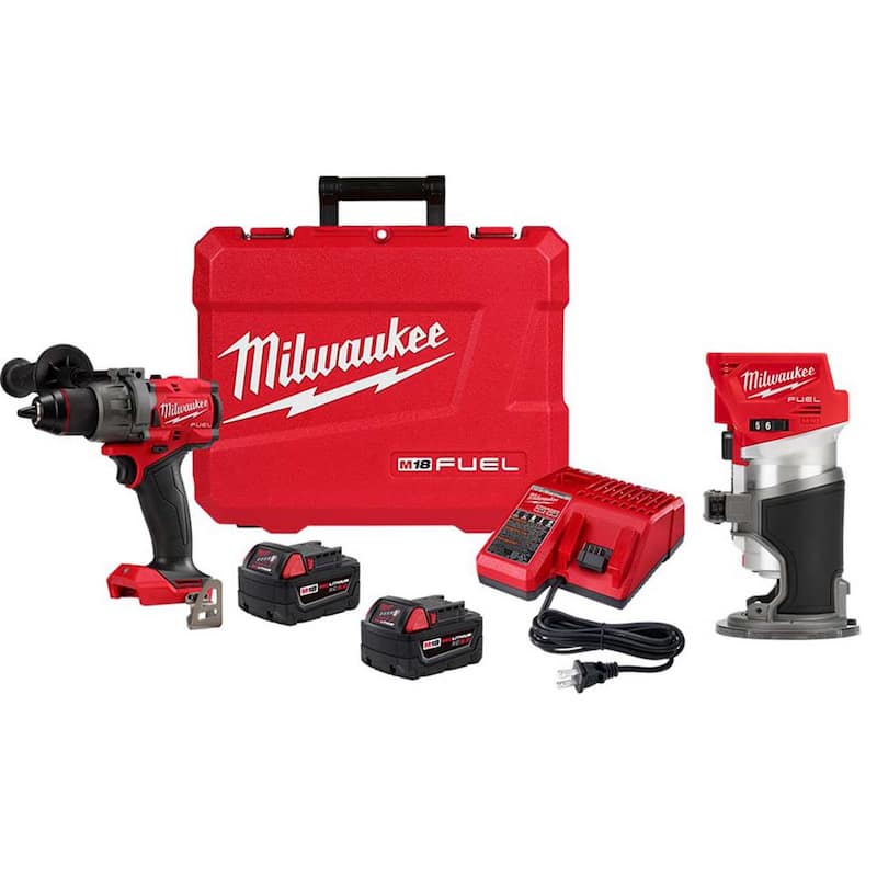 Milwaukee M18 Fuel 18-V Taladro de Martillo Inalámbrico sin Escobillas de Iones de Litio de 1/2 pulg. con Kit de Router Compacto M18 FUEL - 2904-22-2723-20