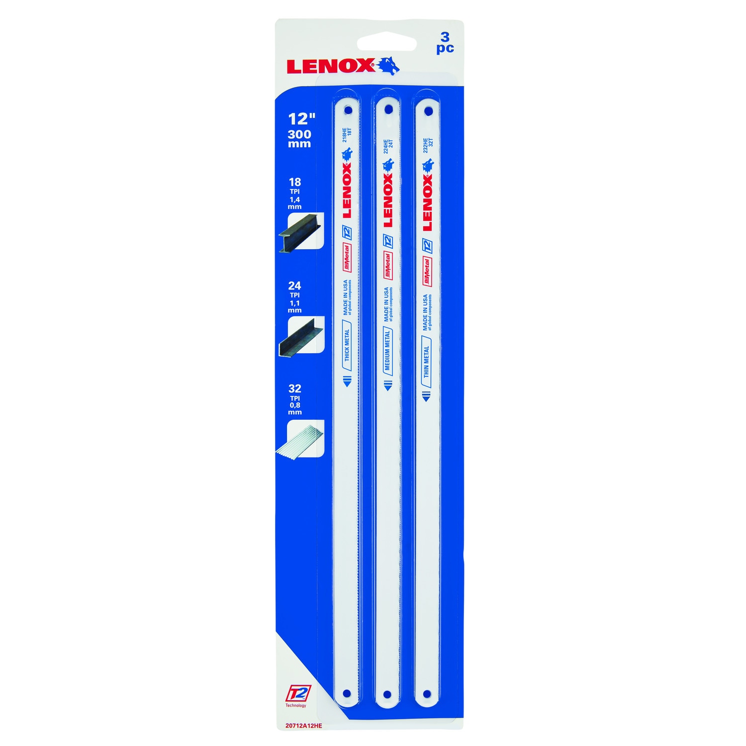 Juego de hojas de sierra de arco LENOX 12 pulgadas Bi-metal Fine finish cut, modelo 20712A12HE