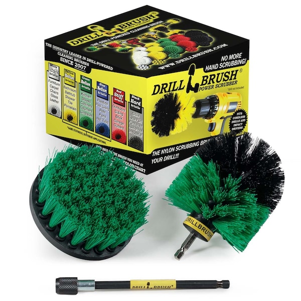 Cepillo taladro Power Scrubber de Useful Products 5 in W 5 in L, verde - G-S-4O-5X-QC-DB