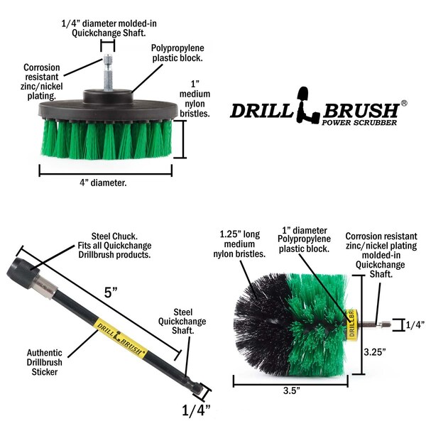 Cepillo taladro Power Scrubber de Useful Products 5 in W 5 in L, verde - G-S-4O-5X-QC-DB