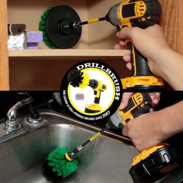 Cepillo taladro Power Scrubber de Useful Products 5 in W 5 in L, verde - G-S-4O-5X-QC-DB