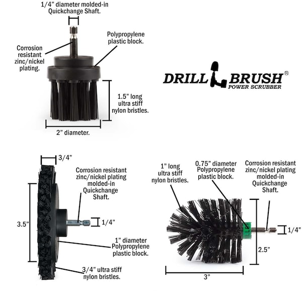 Cepillo Taladro Power Scrubber de Useful Products 5 in W 5 in L, Negro - K-EMS-2L-QC-DB