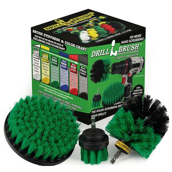 Cepillo de Taladro Power Scrubber de Useful Products 5 en W 5 en L, Verde - G-S-52O-QC-DB