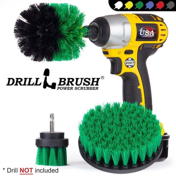 Cepillo de Taladro Power Scrubber de Useful Products 5 en W 5 en L, Verde - G-S-52O-QC-DB