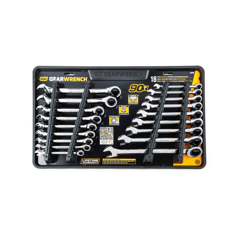 Juego de herramientas para mecánicos GEARWRENCH de 1/4 y 3/8 pulgadas en estándar/métrico con llaves combinadas de trinquete (124 piezas) - 83001698COMBO