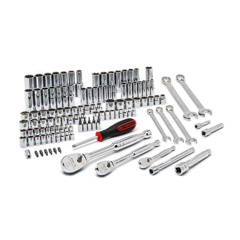 Juego de herramientas para mecánicos GEARWRENCH de 1/4 y 3/8 pulgadas en estándar/métrico con llaves combinadas de trinquete (124 piezas) - 83001698COMBO