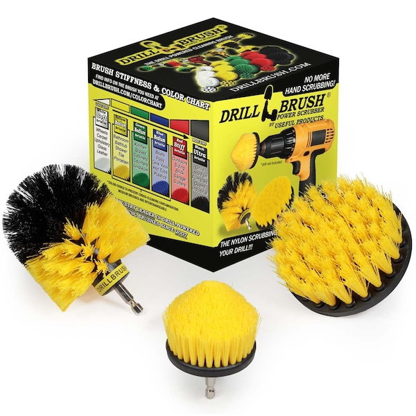 Cepillo Perforador Power Scrubber de Useful Products 5 pulgadas de ancho y 5 pulgadas de largo, amarillo - Y-S-4CO-QC-DB
