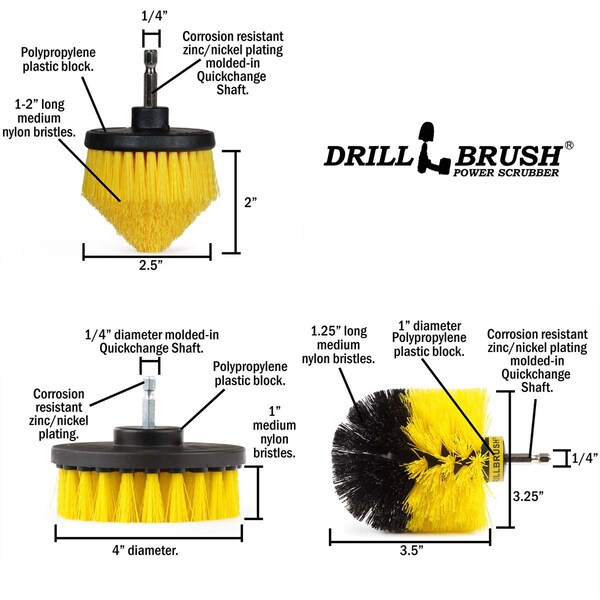 Cepillo Perforador Power Scrubber de Useful Products 5 pulgadas de ancho y 5 pulgadas de largo, amarillo - Y-S-4CO-QC-DB