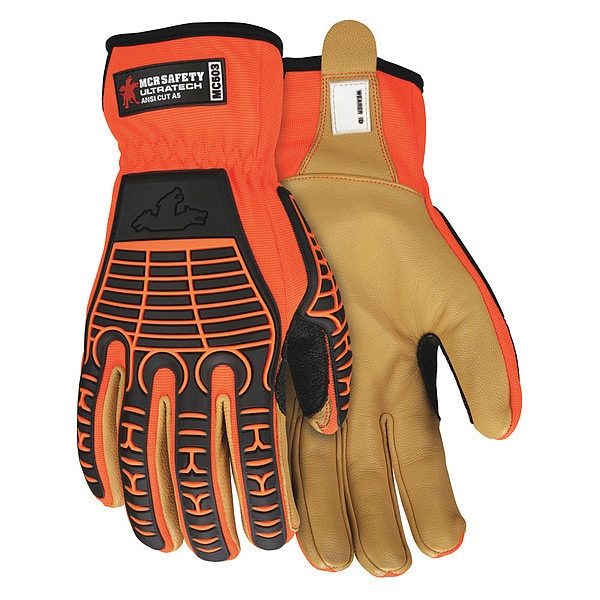 Guantes de mecánico MCR Safety, Nivel de Corte A5, color naranja/crema de alta visibilidad, Talla S - MC503S