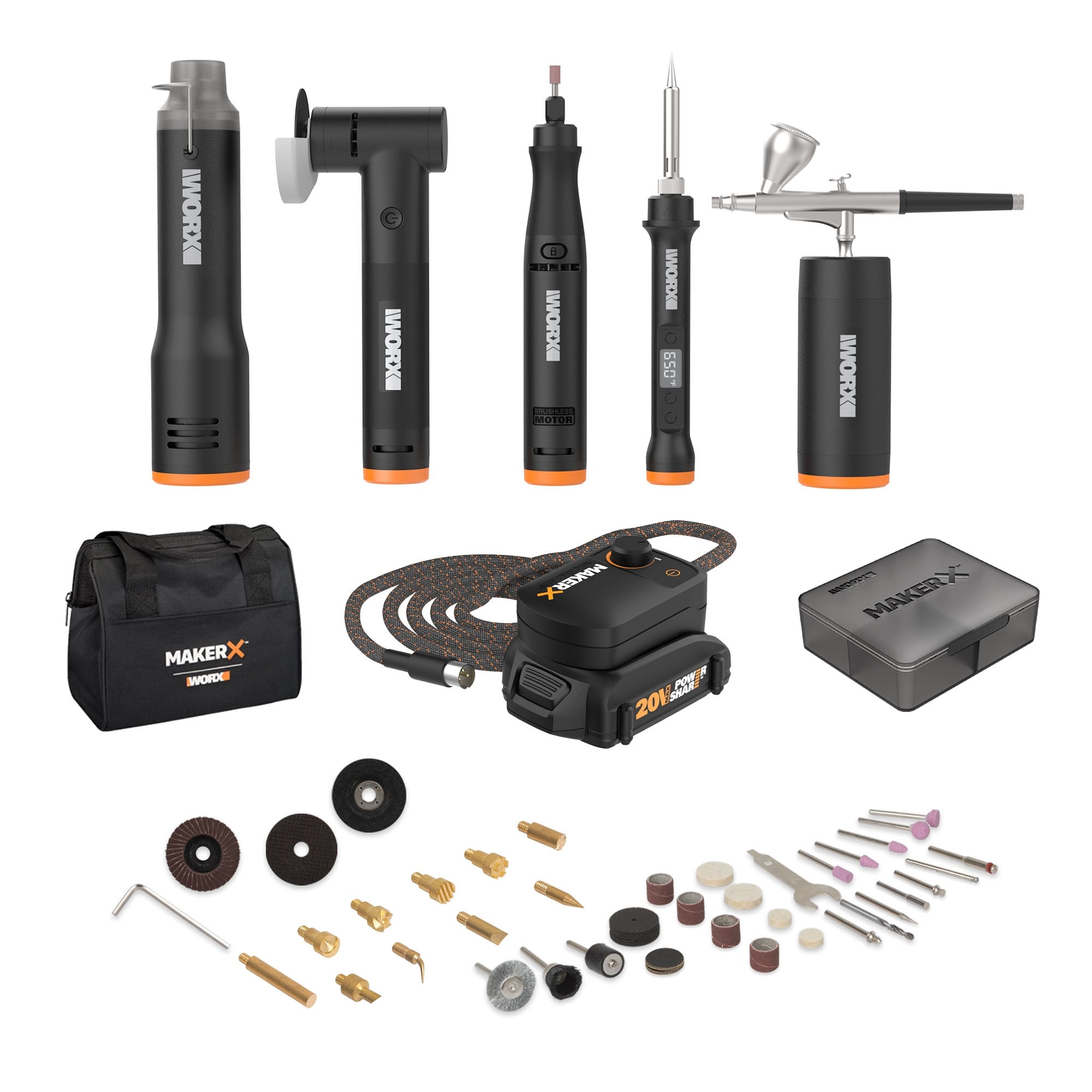 Kit de Herramienta Rotativa Inalámbrica WORX MakerX de velocidad variable de 20 voltios max (Incluye batería y cargador) modelo WX997L.