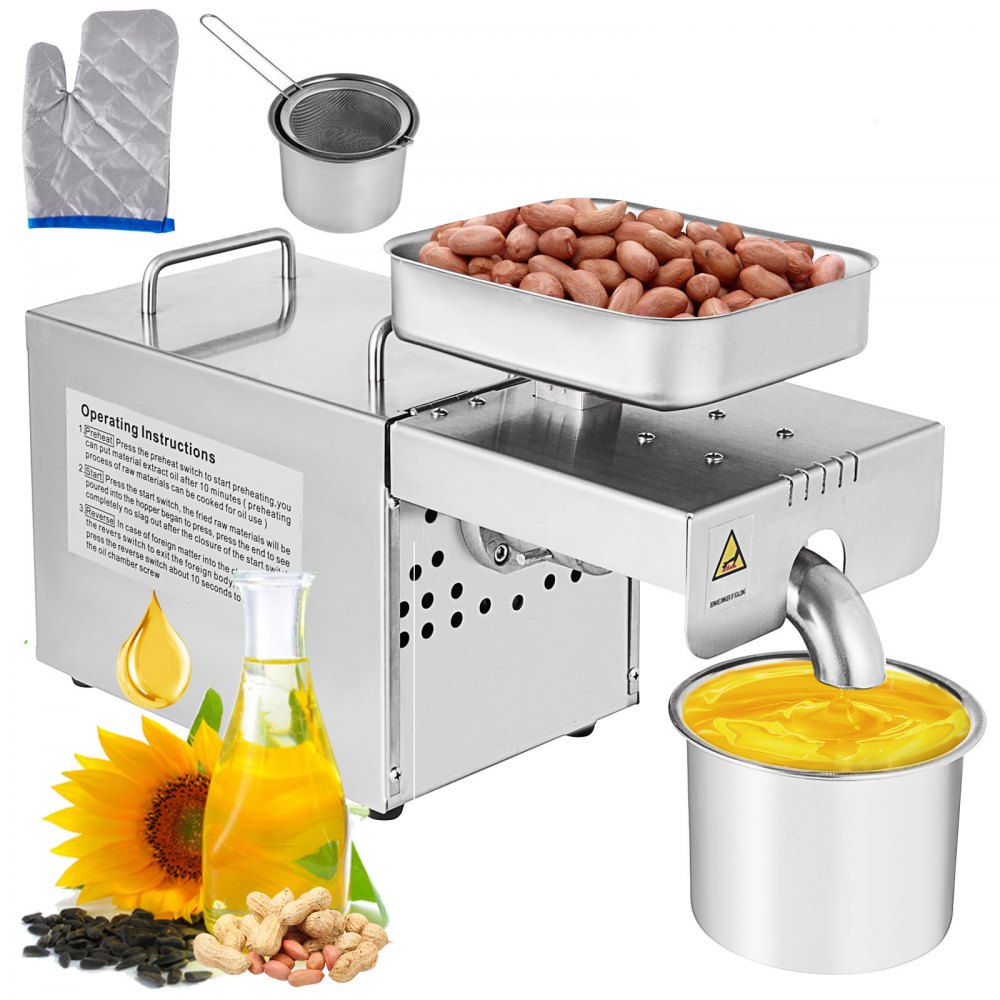 VEVOR Oil Press Machine 750W Cold / Hot Press Automatic Oil Extractor Organic Oil Expeller Commercial Grade Stainless Steel Oil Press Machine - ZDZYJ000000000001V1