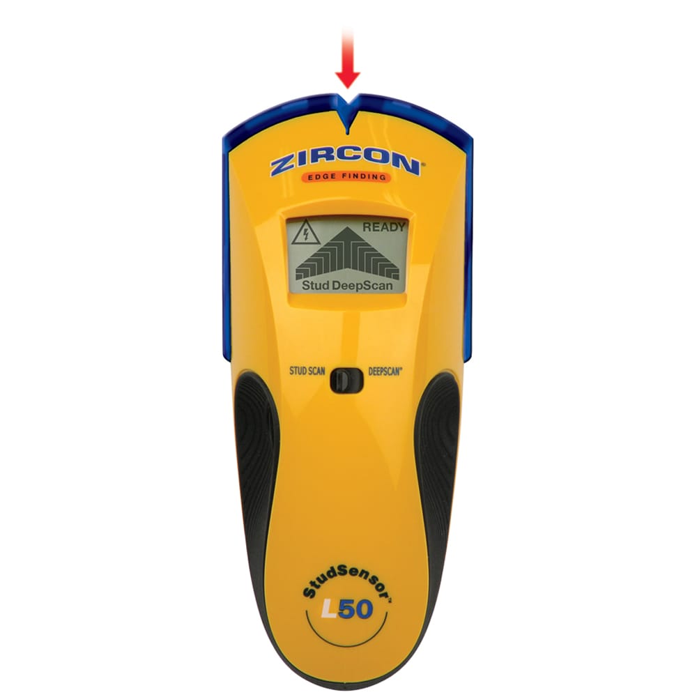 Buscador de montantes Zircon StudSensor L50 con alerta de cable WireWarning, profundidad de escaneo de 1.5 pulgadas, localizador de montantes de metal y madera SS E50
