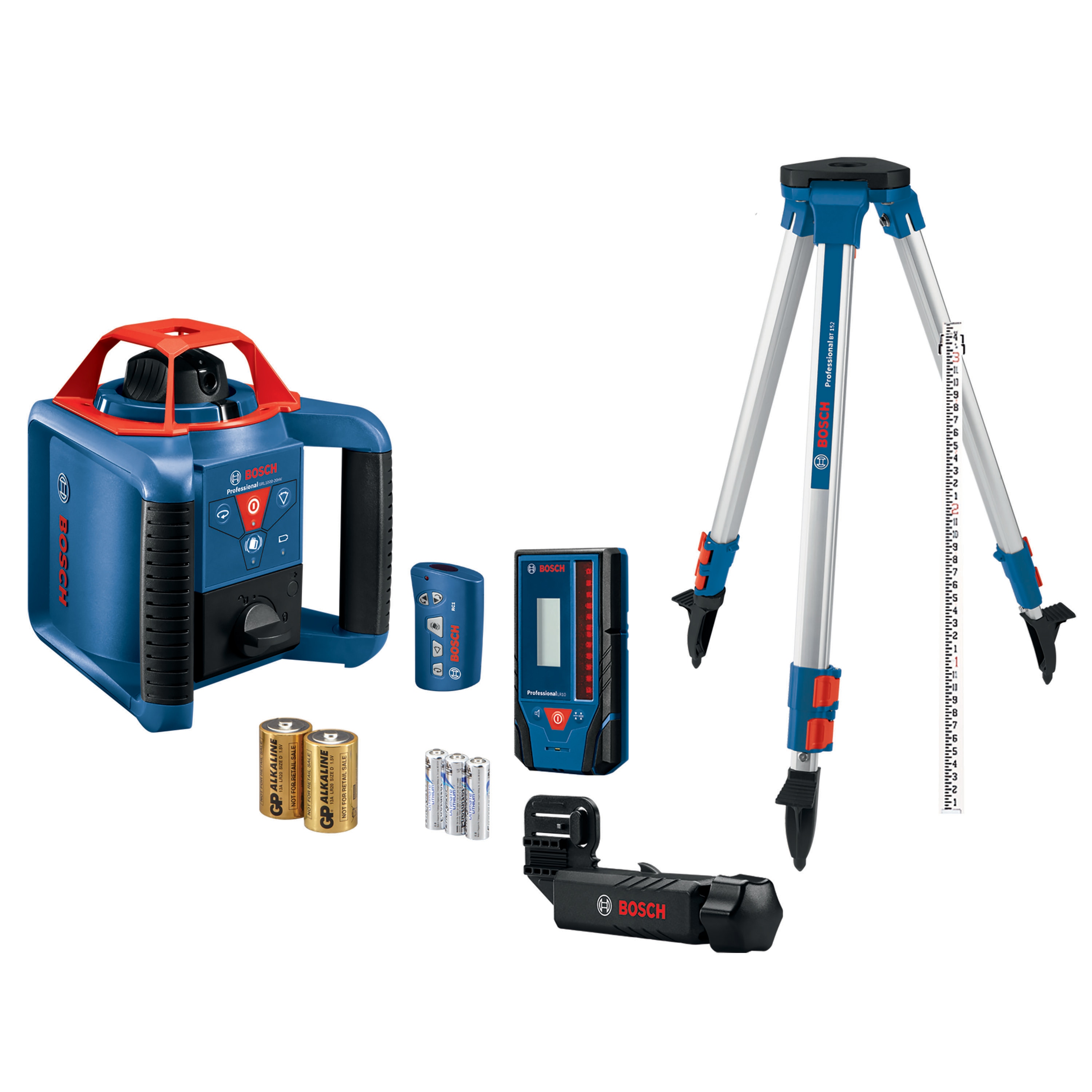 Kit de Nivel Láser Giratorio Autonivelante Bosch 360 grados GRL1000-20HVK con Alcance de 1000 pies en Rojo