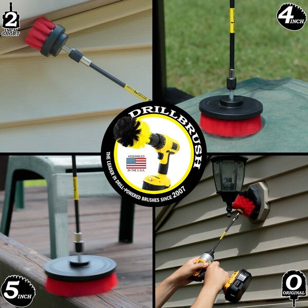 Cepillo limpiador eléctrico Drill Brush Power Scrubber de Useful Products 7 in W 5 in L, Rojo - R-S-542O-7X-QC-DB