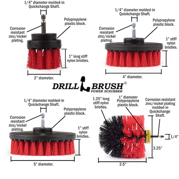 Cepillo limpiador eléctrico Drill Brush Power Scrubber de Useful Products 7 in W 5 in L, Rojo - R-S-542O-7X-QC-DB