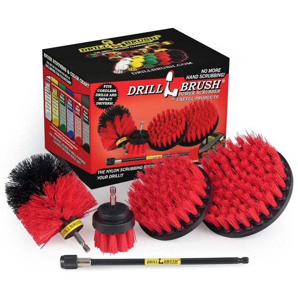 Cepillo limpiador eléctrico Drill Brush Power Scrubber de Useful Products 7 in W 5 in L, Rojo - R-S-542O-7X-QC-DB