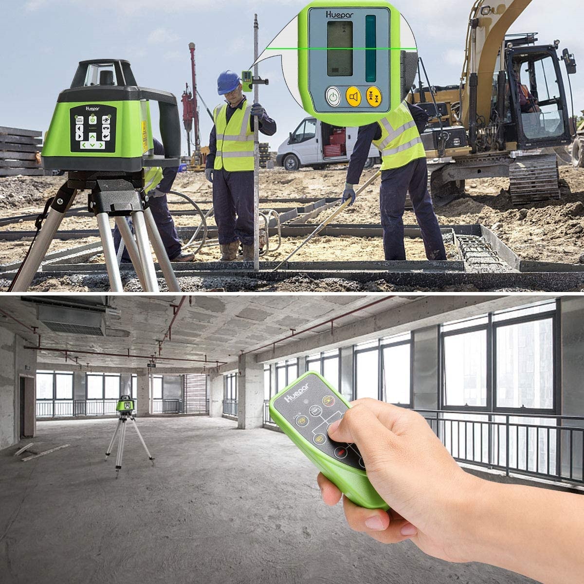 Nivel láser giratorio autonivelante de 360 grados verde de 1640 pies Huepar RL200HVG
