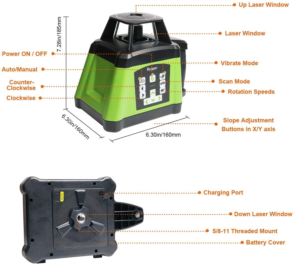Nivel láser giratorio autonivelante de 360 grados verde de 1640 pies Huepar RL200HVG