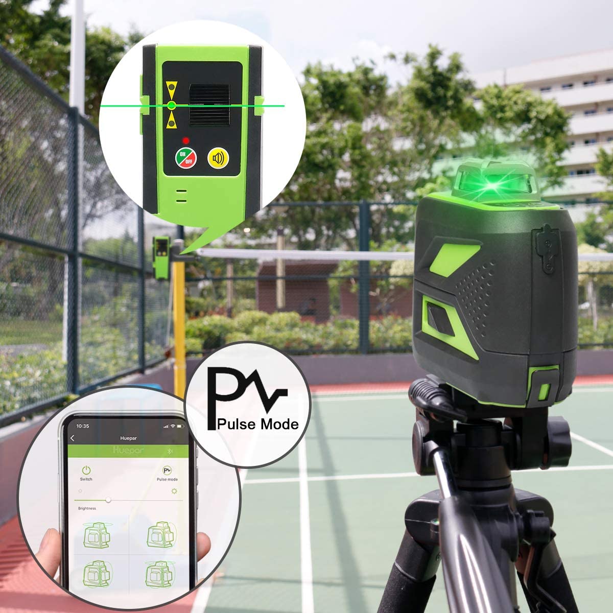 Nivel láser de líneas cruzadas auto-nivelante de 360 grados verde de 200 pies Huepar 603BT-H