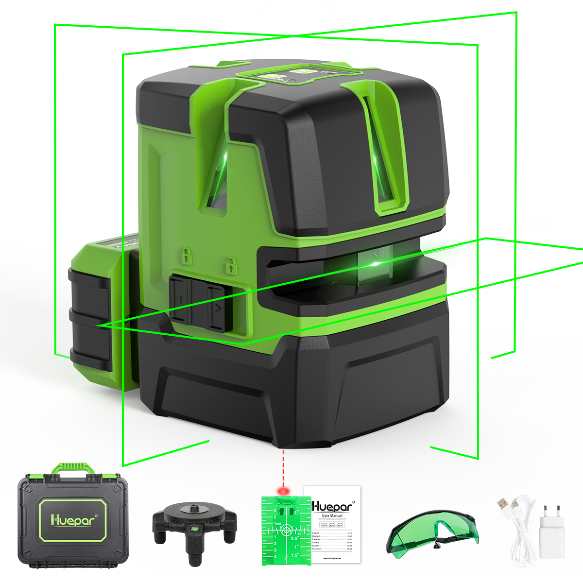 Nivel láser de línea cruzada autonivelante verde Huepar 197 pies NT411G