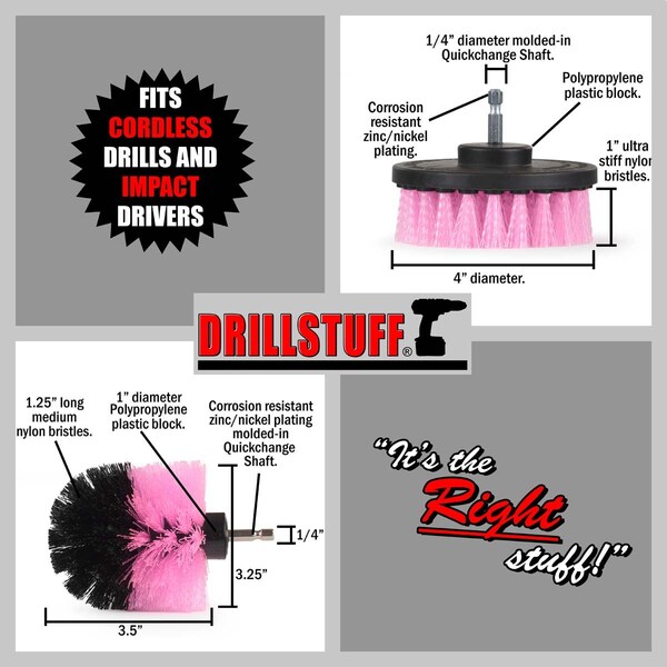 Suministros de limpieza Drillstuff - Cepillo para taladro - Limpiador de lechada - Limpiador de ducha - I-S-4O-QC-DS