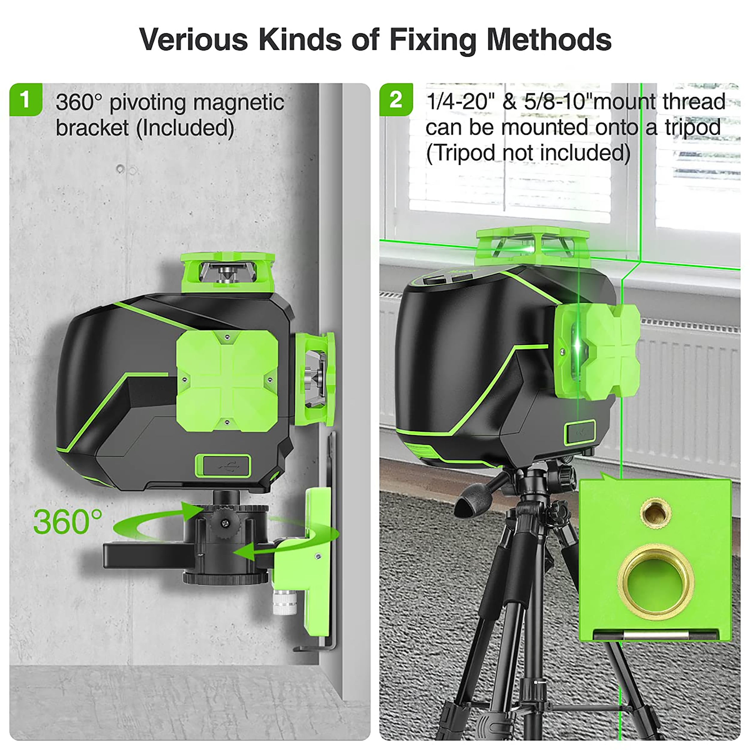 Nivel láser de línea cruzada autonivelante verde de 360 grados Huepar de 200 pies S03CG-L