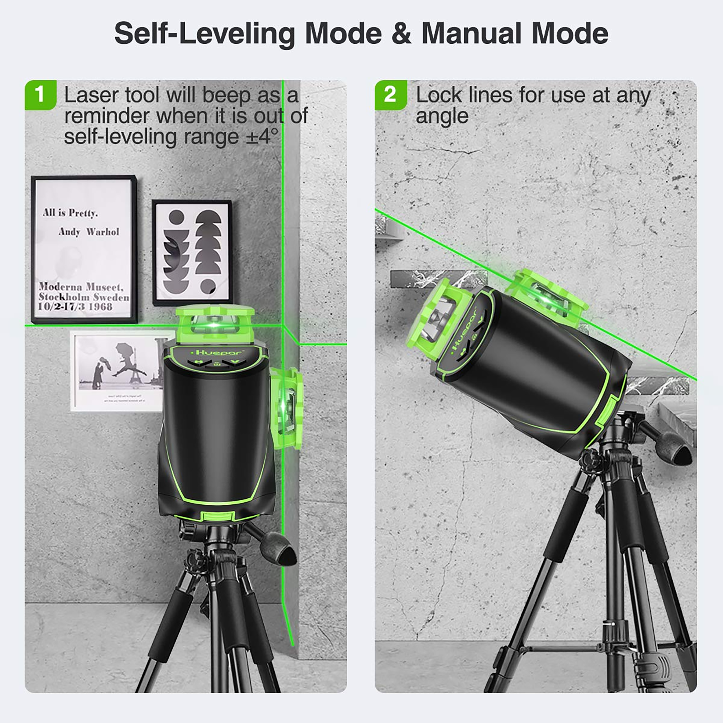 Nivel láser de línea cruzada autonivelante verde de 360 grados Huepar de 200 pies S03CG-L