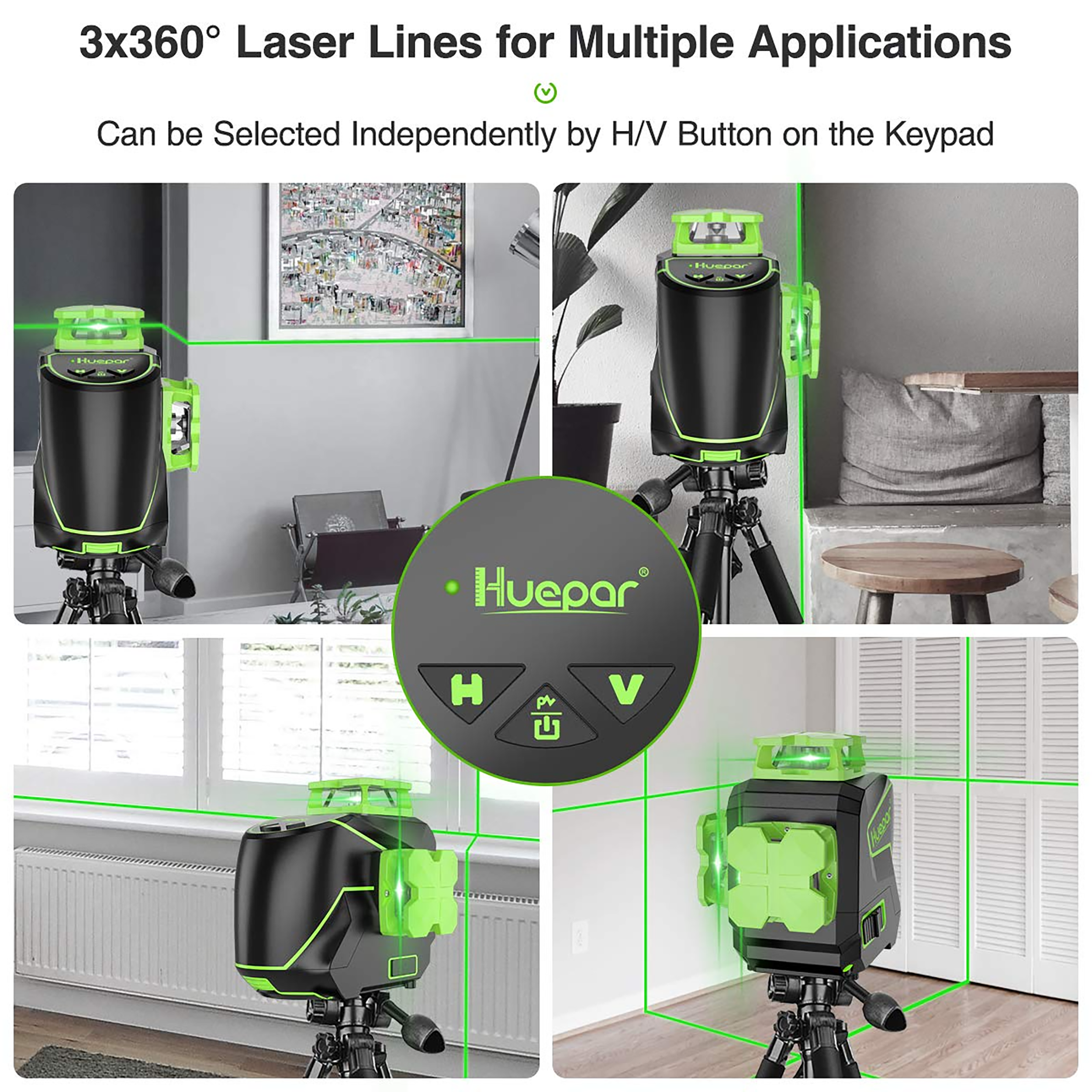 Nivel láser de línea cruzada autonivelante verde de 360 grados Huepar de 200 pies S03CG-L