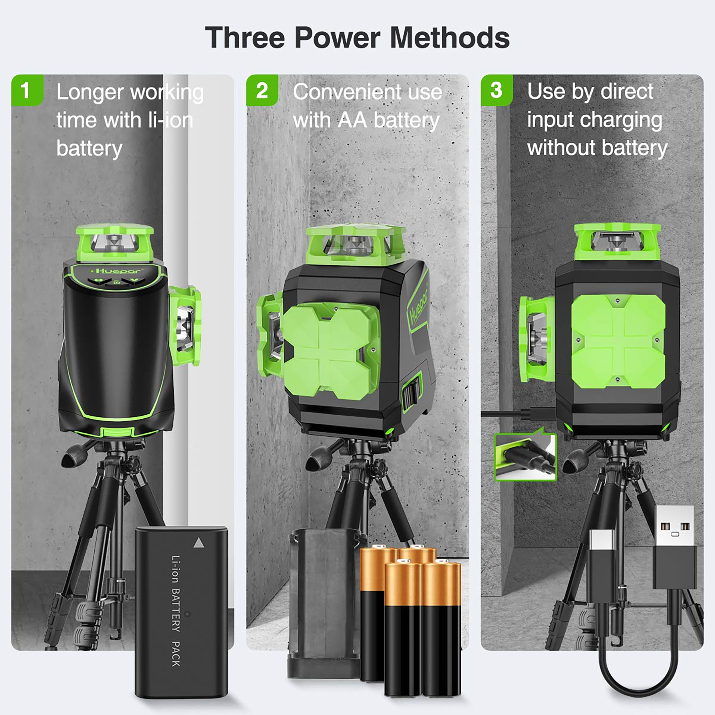 Nivel láser de línea cruzada autonivelante verde de 360 grados Huepar de 200 pies S03CG-L