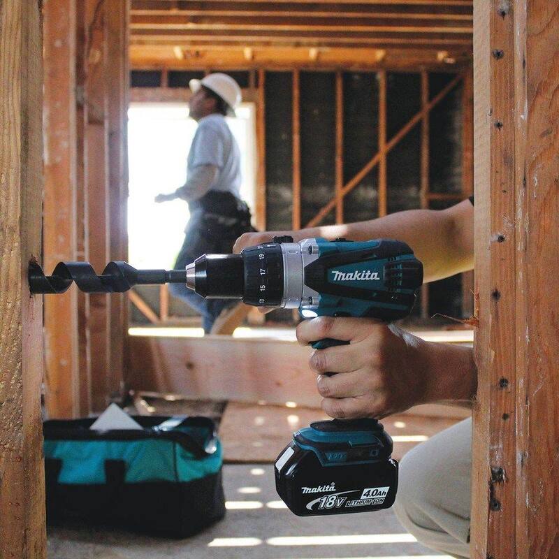 Kit Makita 18V LXT de taladro percutor inalámbrico de 1/2 pulgadas con baterías (4.0 Ah), cargador y bolsa - XPH03MB
