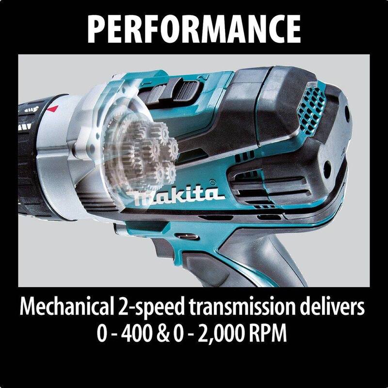 Kit Makita 18V LXT de taladro percutor inalámbrico de 1/2 pulgadas con baterías (4.0 Ah), cargador y bolsa - XPH03MB