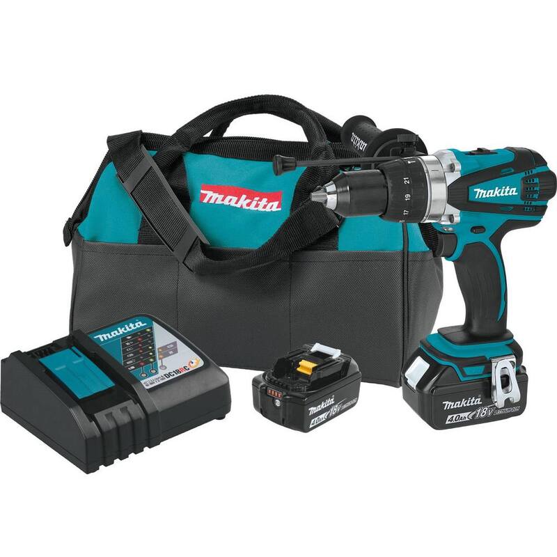 Kit Makita 18V LXT de taladro percutor inalámbrico de 1/2 pulgadas con baterías (4.0 Ah), cargador y bolsa - XPH03MB