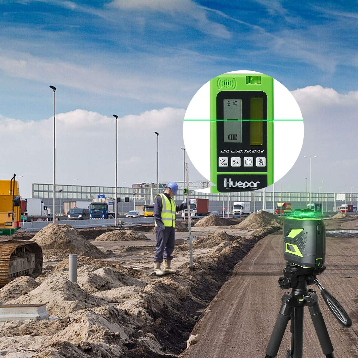 Nivel láser de líneas cruzadas autonivelante de 360 grados verde de Huepar con un alcance de 200 pies 602CG
