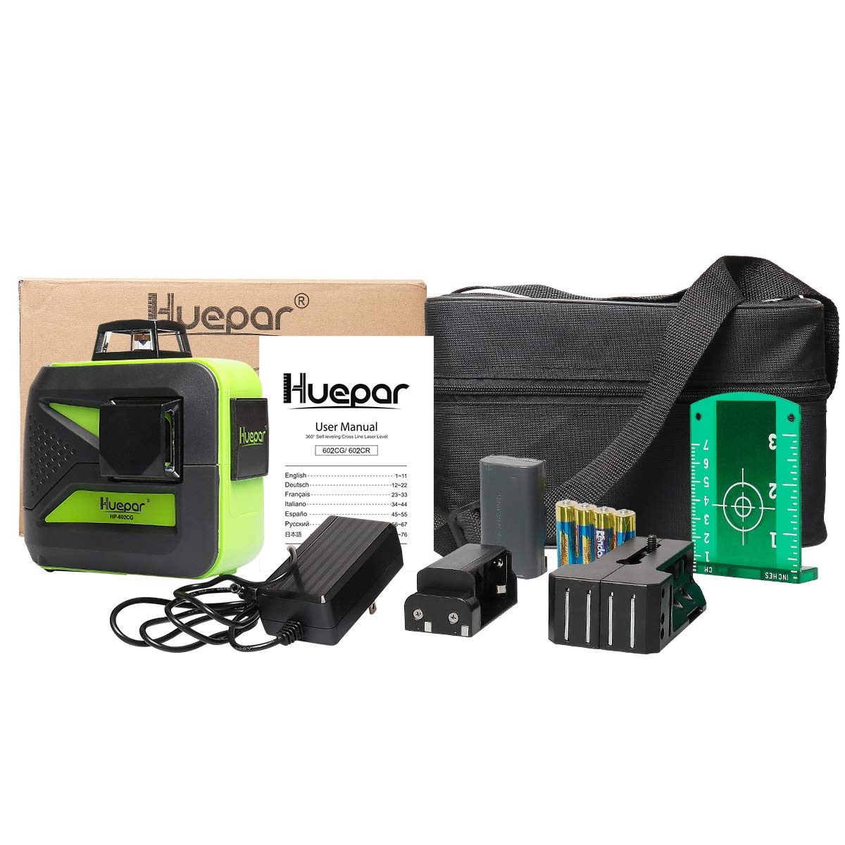 Nivel láser de líneas cruzadas autonivelante de 360 grados verde de Huepar con un alcance de 200 pies 602CG