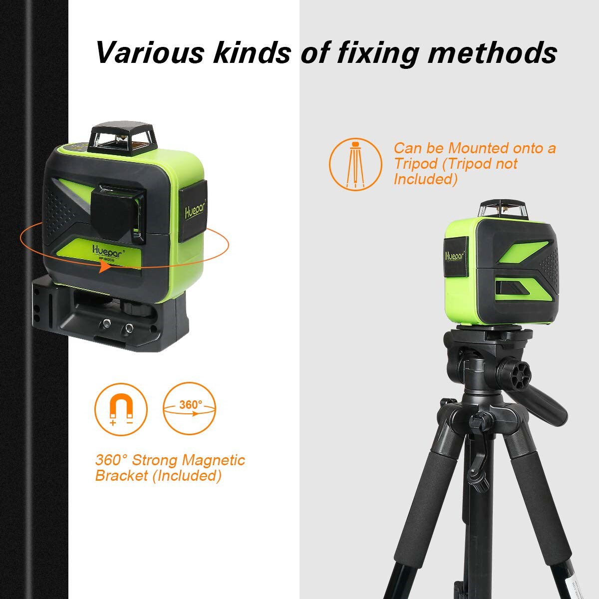 Nivel láser de líneas cruzadas autonivelante de 360 grados verde de Huepar con un alcance de 200 pies 602CG