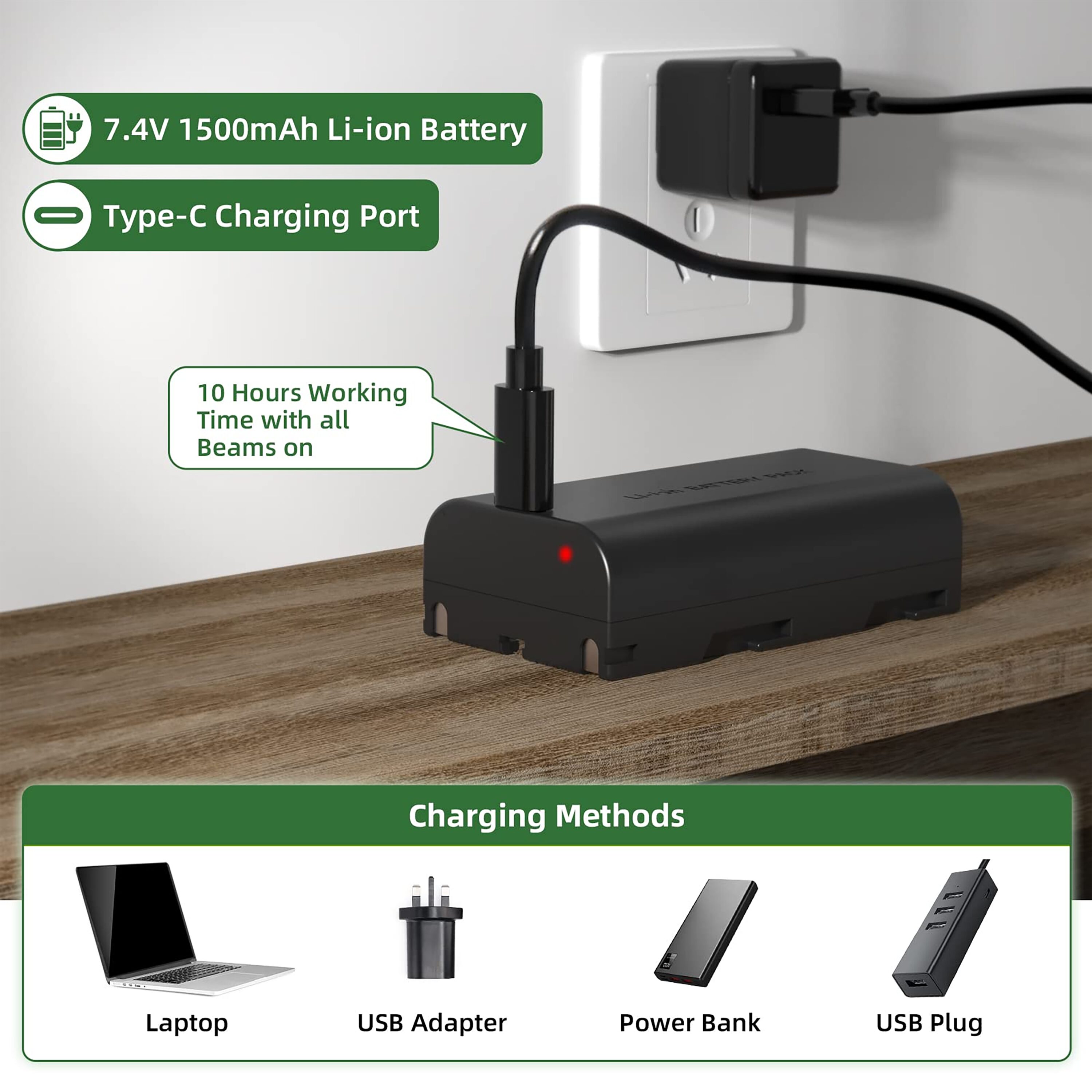 Nivel láser de líneas cruzadas/plano horizontal autonivelante de 360 grados verde Huepar 7211CG de 197 pies.