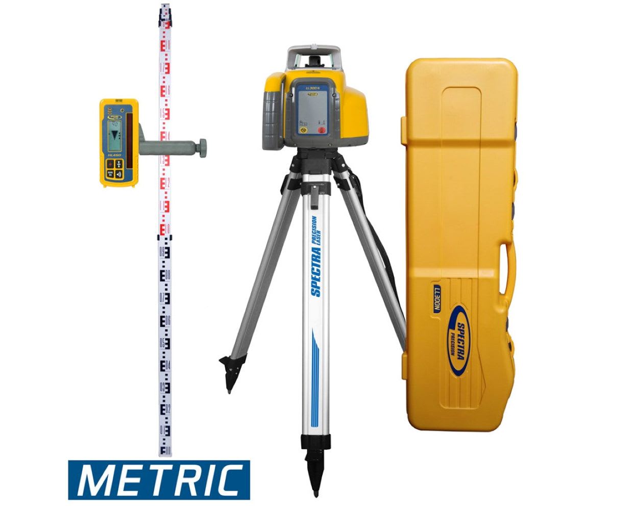Kit de Nivel Láser Autonivelante Spectra Precision LL300N-3 con Receptor HL450, Abrazadera, Varilla de Grado de 4.7 Metros / Sistema Métrico y Trípode Negro 369583-NC
