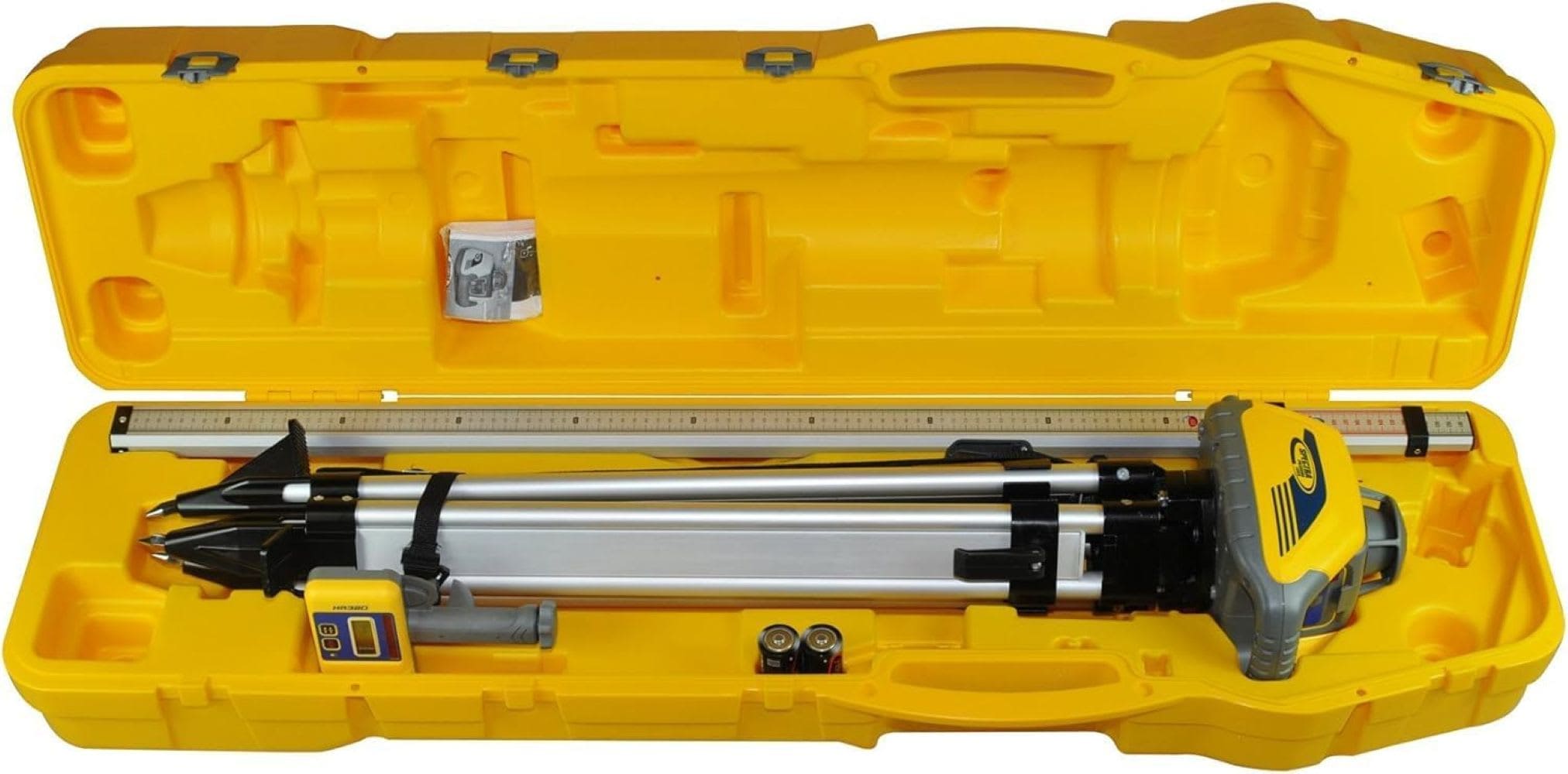 Kit de nivel láser Spectra Precision Spectra Precision LL100N-2 con receptor HR320 y abrazadera, varilla de grado 15 (pulgadas), trípode y estuche de sistema. Amarillo LL100N2-NC