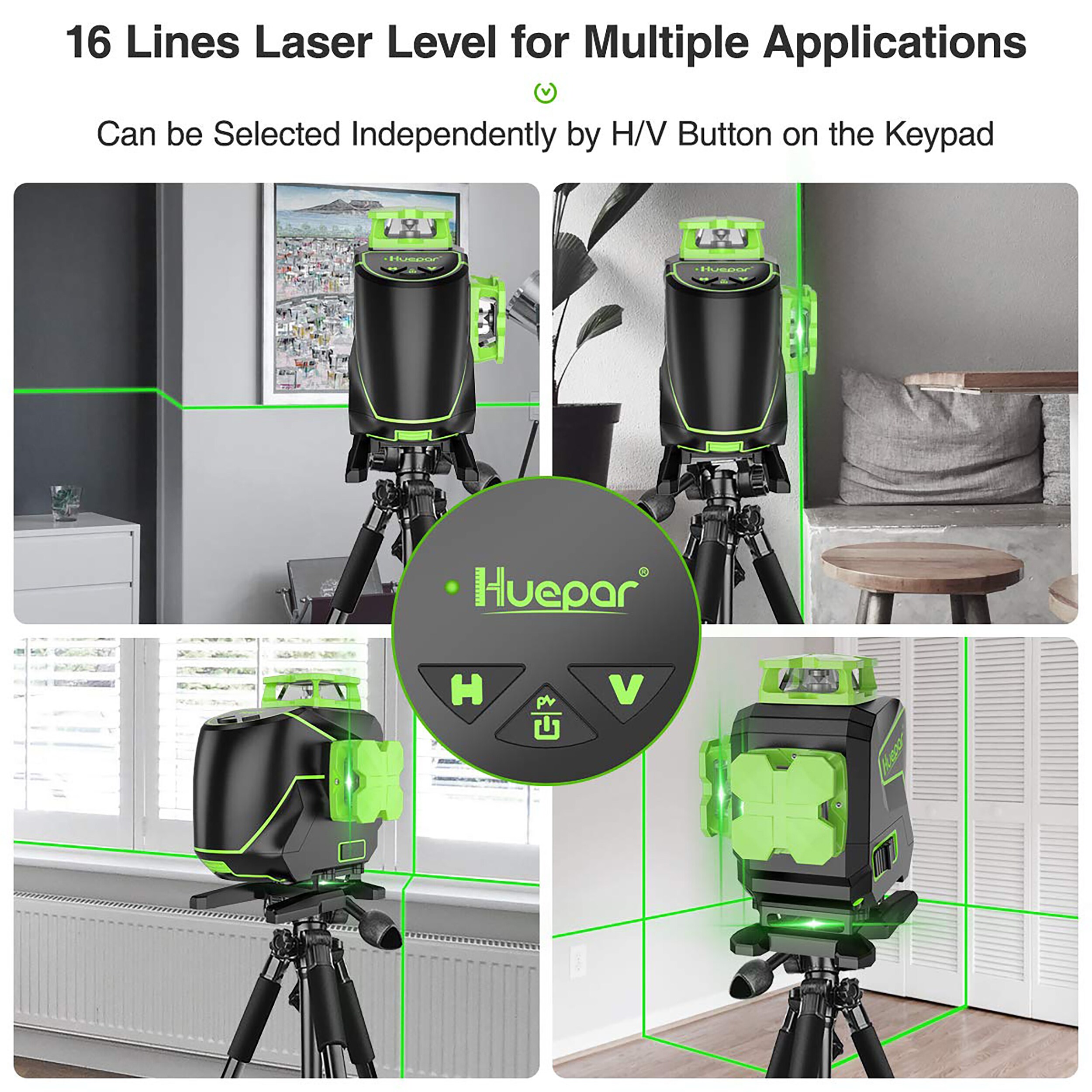 Nivel láser de líneas cruzadas autonivelante verde de 360 grados Huepar S04CG-L de 200 pies.