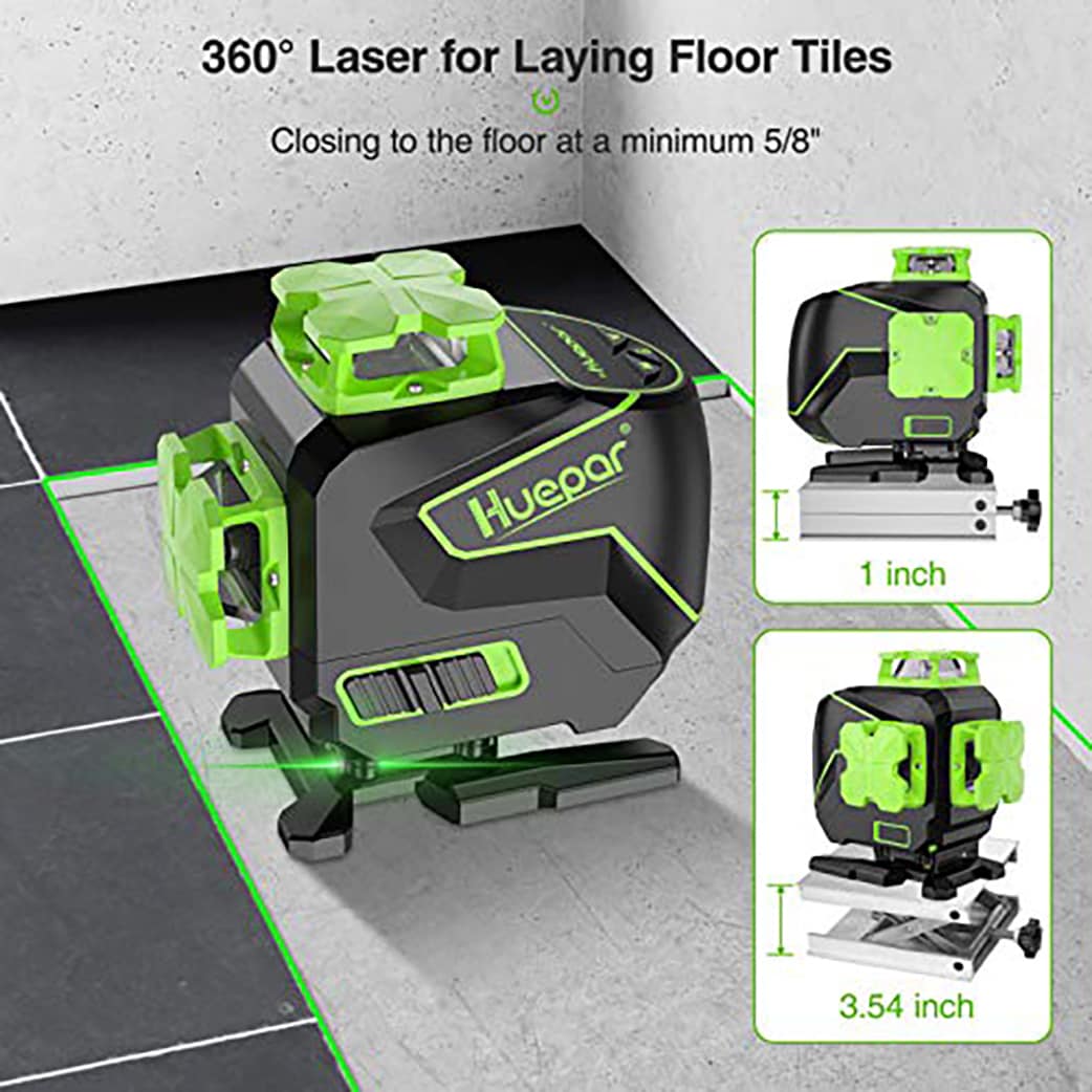Nivel láser de líneas cruzadas autonivelante verde de 360 grados Huepar S04CG-L de 200 pies.