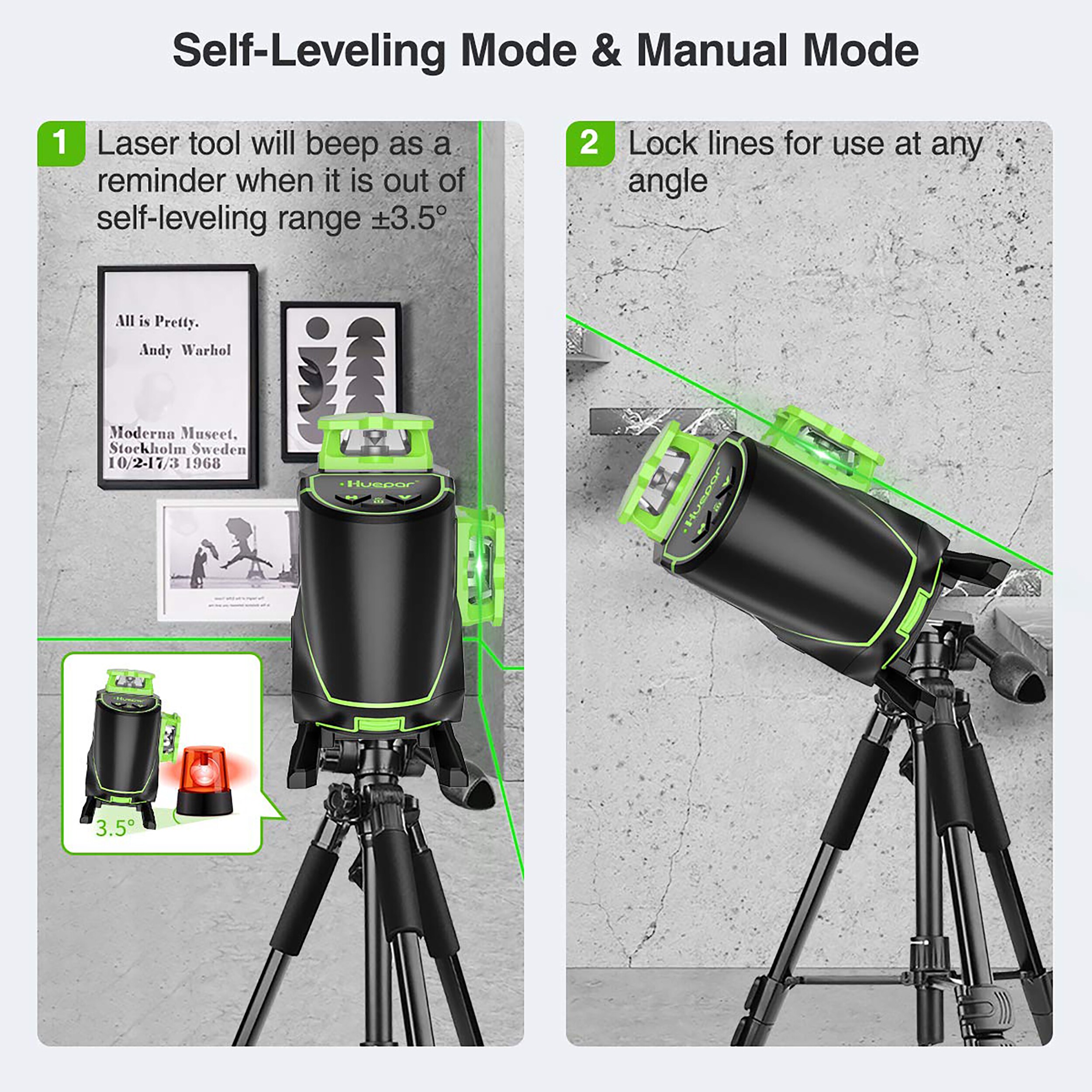 Nivel láser de líneas cruzadas autonivelante verde de 360 grados Huepar S04CG-L de 200 pies.